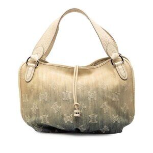 Celine Triomphe Beige Blue Canvas Leather Handbag